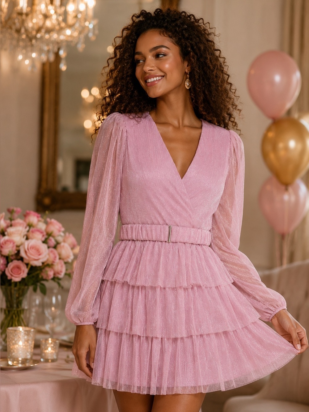 B Darlin Metallic Tiered Pink Mini Dress NWT Junior Size 3/4 Party Dress